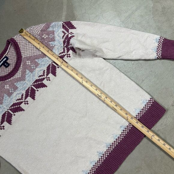 Lands End Sweater Womens Medium Cream Fair Isle Nordic Pullover Ski - Picture 6 of 9